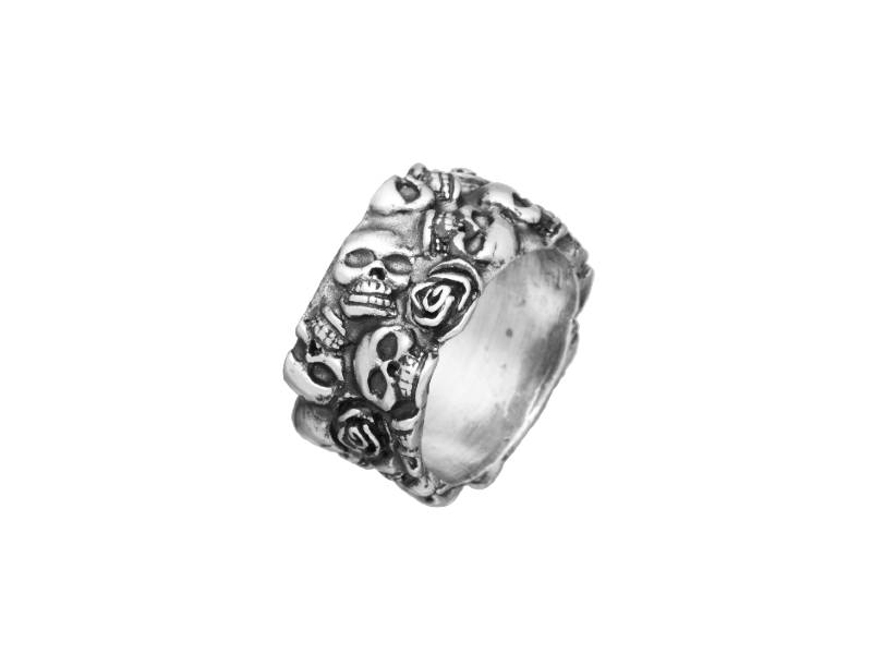 SILVER BAND RING SKULL AND ROSE MAN GIOVANNI RASPINI 11321